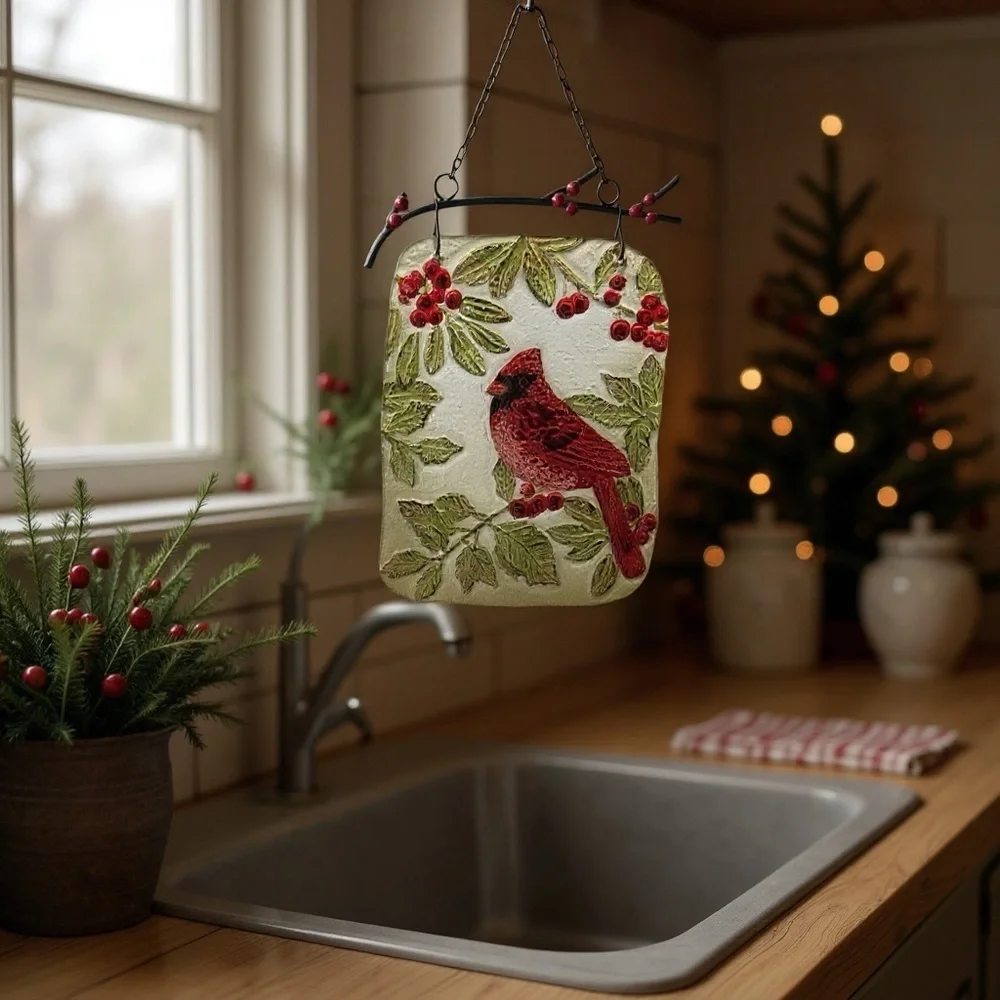 Cracker Barrel Hand-Painted Glass Cardinal Suncatcher Multicolor